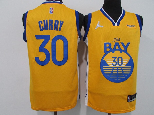 Men's Golden State Warriors #30 Stephen Curry 75th Anniversary Yellow Stitched Basketball Jersey
